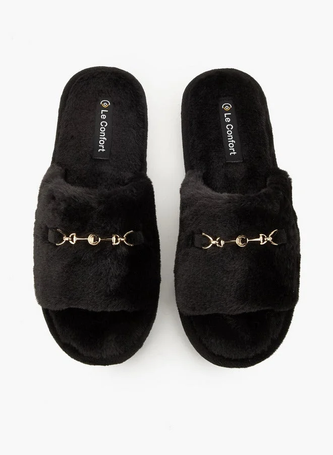 Le Confort Black Women Faux Fur Bedroom Slides for Women | Best Price UAE